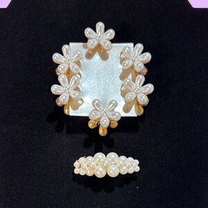 Elegant Pearl Flower 6 Hair Clips and Pearl Barrette Set